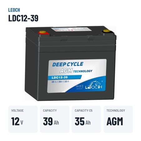 Bateria de scooter de mobilidade Leoch LDC12-39 12V 39Ah AGM – dados principais
