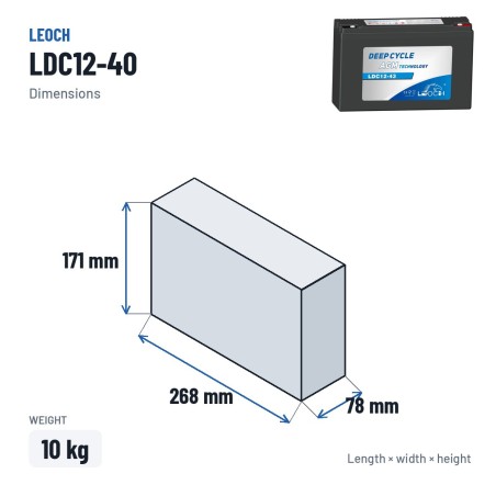 Batterie scooter de mobilité Leoch LDC12-40 12V 40Ah AGM – dimensions 268 × 78 × 171 mm