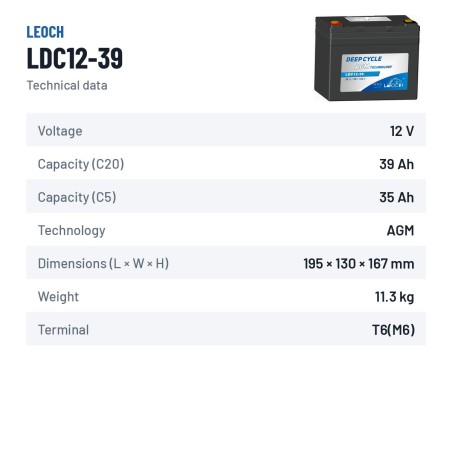 Mobility scooter battery Leoch LDC12-39 12V 39Ah AGM – technical data