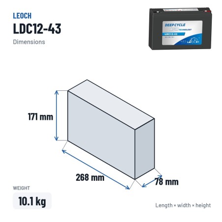 Batteria per scooter di mobilità Leoch LDC12-43 12V 43Ah AGM – dimensioni 268 × 78 × 171 mm