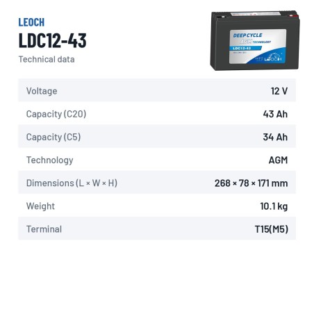 Batteria per scooter di mobilità Leoch LDC12-43 12V 43Ah AGM – scheda tecnica
