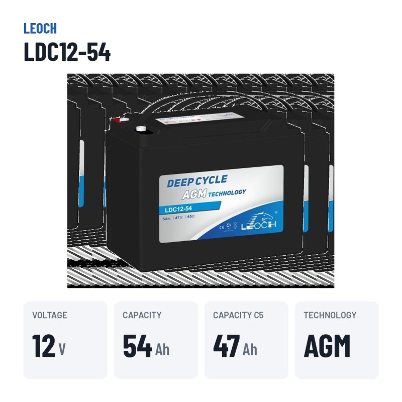 Bateria de scooter de mobilidade Leoch LDC12-54 12V 54Ah AGM – dados principais