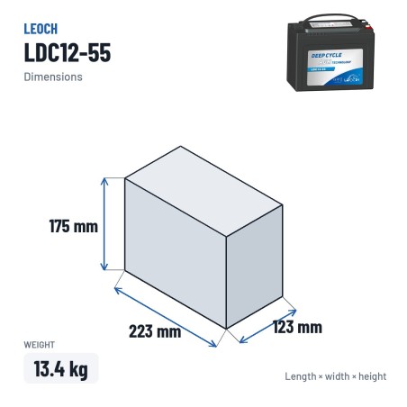Batteria per scooter di mobilità Leoch LDC12-55 12V 55Ah AGM – dimensioni 223 × 123 × 175 mm