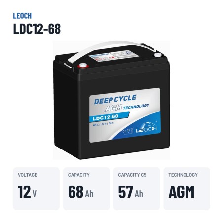 Mobility scooter battery Leoch LDC12-68 12V 68Ah GEL – key specs