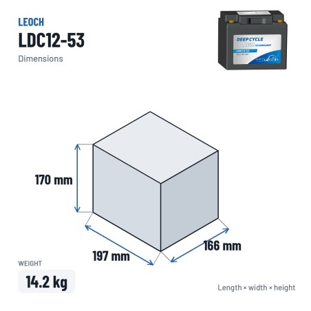 Batterie für Mobilitätsscooter Leoch LDC12-53 12V 53Ah AGM – Abmessungen 197 × 166 × 170 mm