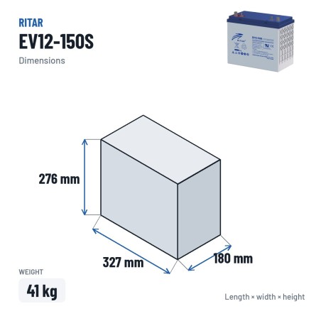 Caravan battery Ritar EV12-150S 12V 150Ah 715A AGM – dimensions 327 × 180 × 276 mm
