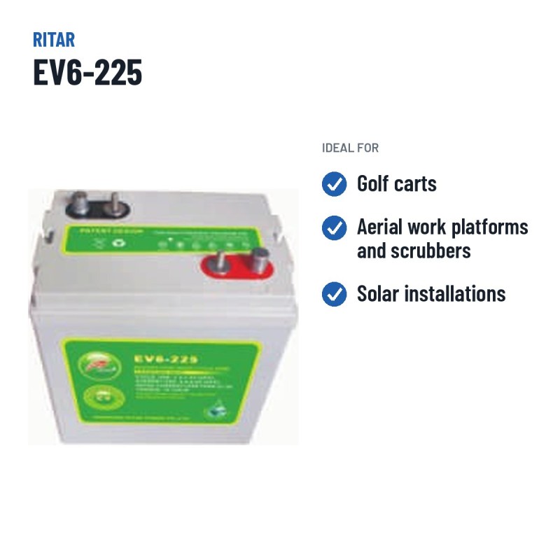 Bateria de carrinho de golfe Ritar EV6-225 6V 225Ah 1035A AGM – utilizações recomendadas