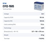 Caravan battery Ritar EV12-150S 12V 150Ah 715A AGM – technical data