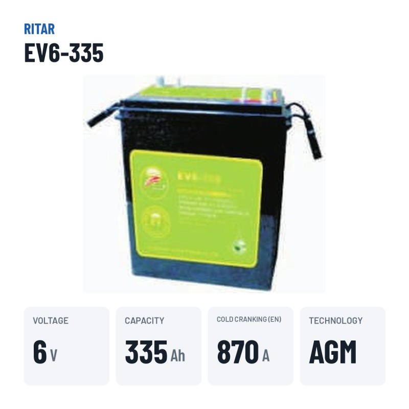 Batterie de voiturette de golf Ritar EV6-335 6V 335Ah 870A AGM – caractéristiques clés