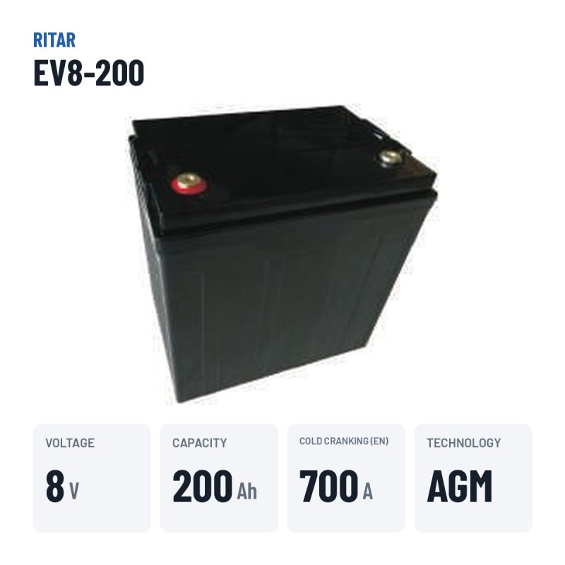 Golf cart battery Ritar EV8-200 8V 200Ah 700A AGM – key specs