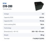 Golf cart battery Ritar EV8-200 8V 200Ah 700A AGM – technical data
