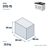 Batería de scooter de movilidad Ritar EV12-75 12V 75Ah 470A AGM – medidas 260 × 169 × 216 mm