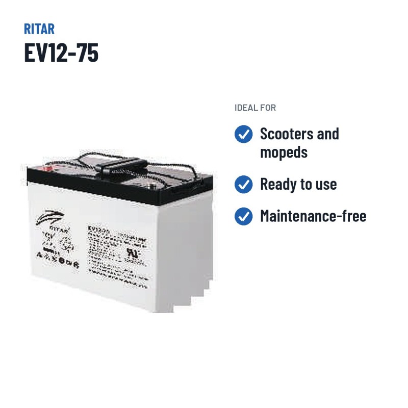 Batería de scooter de movilidad Ritar EV12-75 12V 75Ah 470A AGM – usos recomendados