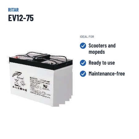 Batería de scooter de movilidad Ritar EV12-75 12V 75Ah 470A AGM – usos recomendados