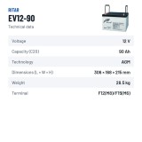 Batería de scooter de movilidad Ritar EV12-90 12V 90Ah AGM – ficha técnica