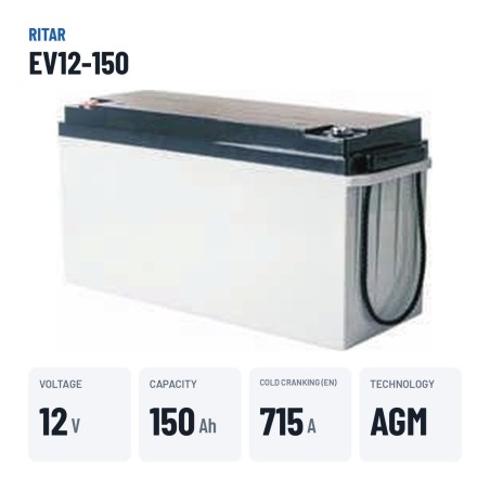 Caravan battery Ritar EV12-150 12V 150Ah 715A AGM – key specs