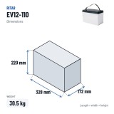 Floor scrubber battery Ritar EV12-110 12V 110Ah 700A AGM – dimensions 328 × 172 × 220 mm