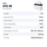 Batería para fregadora Ritar EV12-110 12V 110Ah 700A AGM – ficha técnica