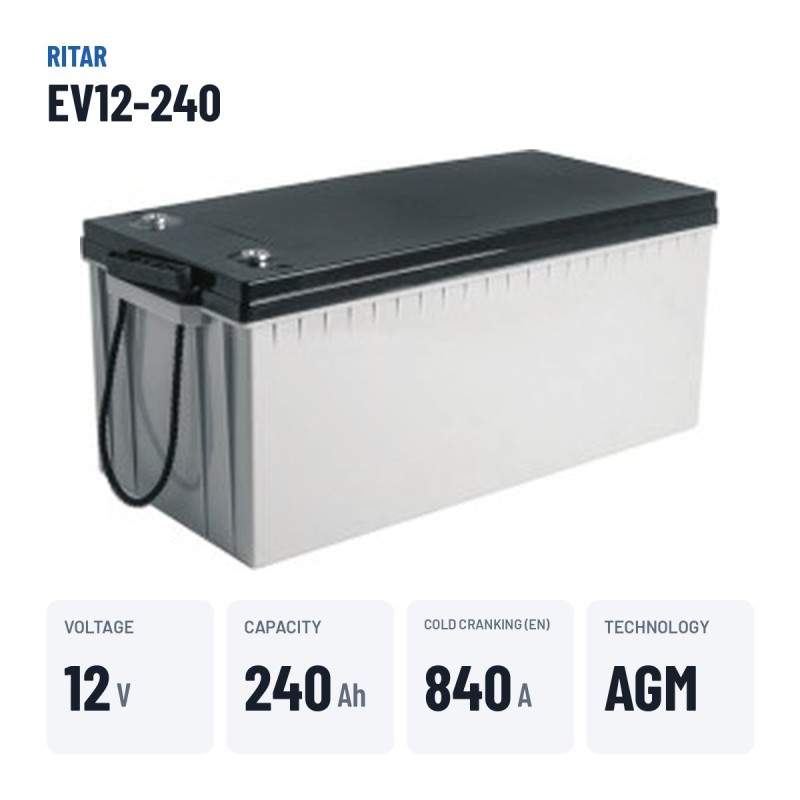 Batería de caravana Ritar EV12-240 12V 240Ah 840A AGM – datos clave