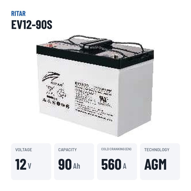 Batterie scooter de mobilité Ritar EV12-90S 12V 90Ah 560A AGM – caractéristiques clés