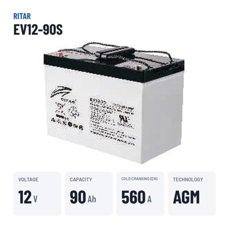 Batterie scooter de mobilité Ritar EV12-90S 12V 90Ah 560A AGM – caractéristiques clés