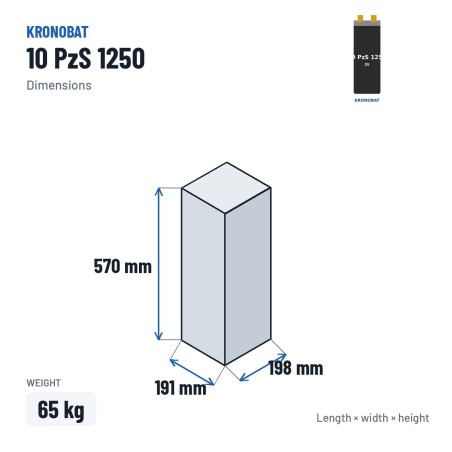 Élément de traction Kronobat 10 PzS 1250 2V 1250Ah – dimensions 191 × 198 × 570 mm