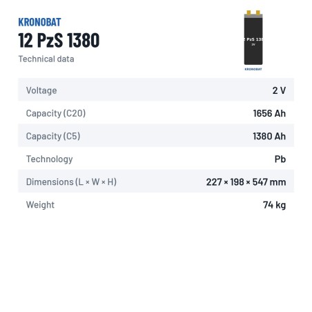 Elemento di trazione Kronobat 12 PzS 1380 2V 1380Ah | baterias.com
