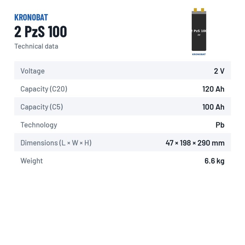 Elemento de tração Kronobat 2 PzS 100 2V 100Ah – ficha técnica