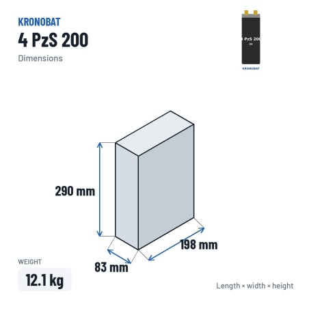 Elemento de tracción Kronobat 4 PzS 200 2V 200Ah – medidas 83 × 198 × 290 mm