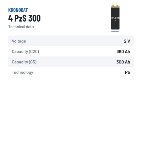 Traction cell Kronobat 4 PzS 300 2V 300Ah – technical data