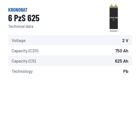 Elemento di trazione Kronobat 6 PzS 625 2V 625Ah – scheda tecnica