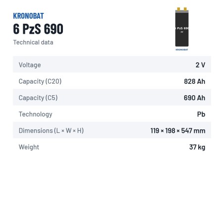 Elemento de tracción Kronobat 6 PzS 690 2V 690Ah | baterias.com