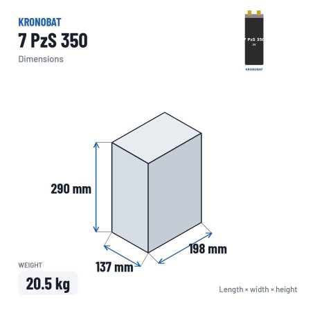 Traction cell Kronobat 7 PzS 350 2V 350Ah – dimensions 137 × 198 × 290 mm