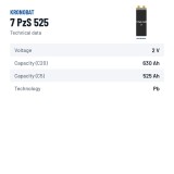Elemento di trazione Kronobat 7 PzS 525 2V 525Ah – scheda tecnica