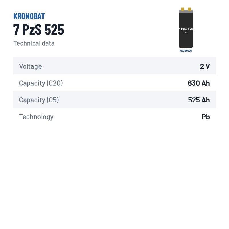 Élément de traction Kronobat 7 PzS 525 2V 525Ah – fiche technique
