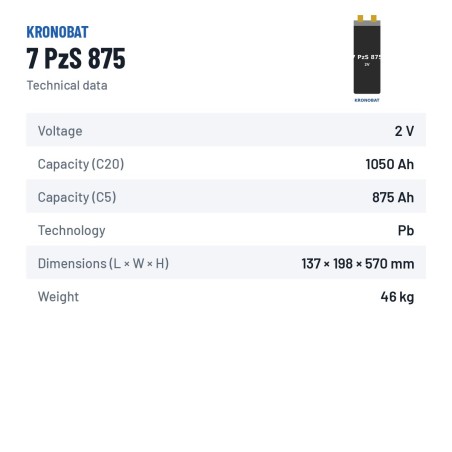 Élément de traction Kronobat 7 PzS 875 2V 875Ah – fiche technique