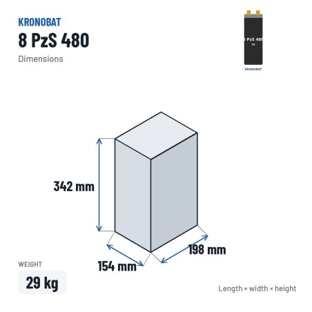 Élément de traction Kronobat 8 PzS 480 2V 480Ah – dimensions 154 × 198 × 342 mm