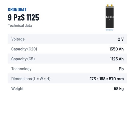 Élément de traction Kronobat 9 PzS 1125 2V 1125Ah – fiche technique