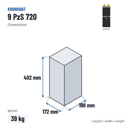 Traction cell Kronobat 9 PzS 720 2V 720Ah – dimensions 172 × 198 × 402 mm