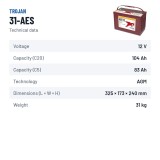 Deep cycle battery Trojan 31-AES 12V 104Ah AGM – technical data