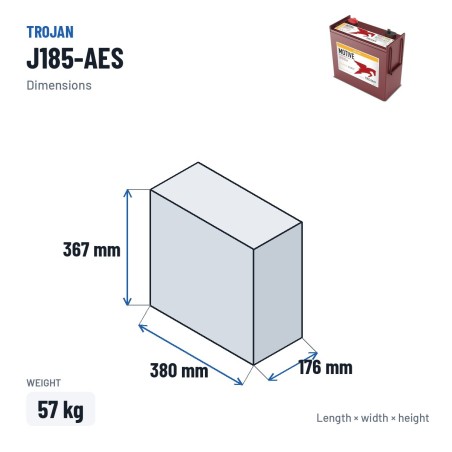 Batteria a ciclo profondo Trojan J185-AES 12V 175Ah AGM – dimensioni 380 × 176 × 367 mm