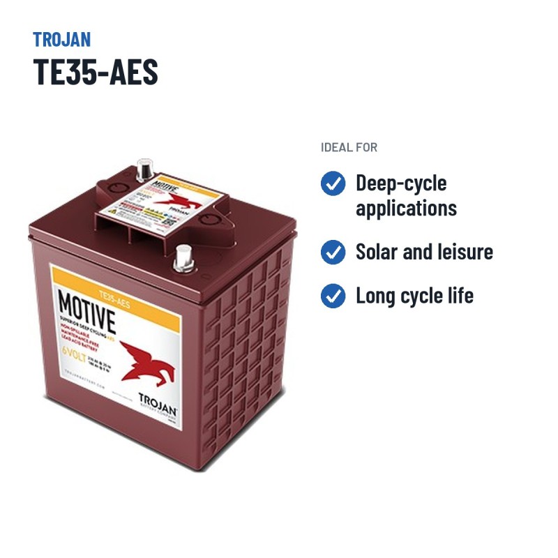Batería de ciclo profundo Trojan TE35-AES 6V 210Ah AGM – usos recomendados