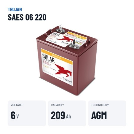 Batterie solaire Trojan SAES 06 220 6V 209Ah AGM – caractéristiques clés