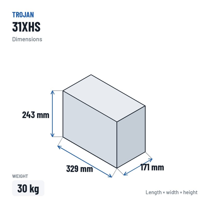 Batterie à décharge profonde Trojan 31XHS 12V 130Ah – dimensions 329 × 171 × 243 mm