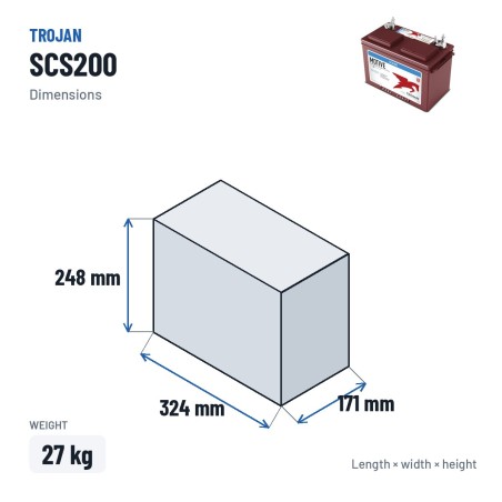 Marine battery Trojan SCS200 12V 115Ah – dimensions 324 × 171 × 248 mm