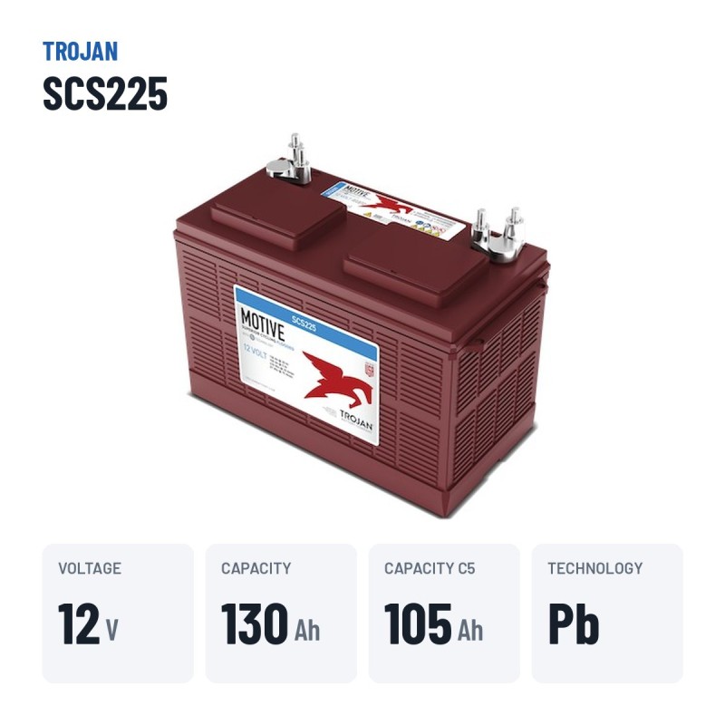 Batterie marine Trojan SCS225 12V 130Ah – caractéristiques clés