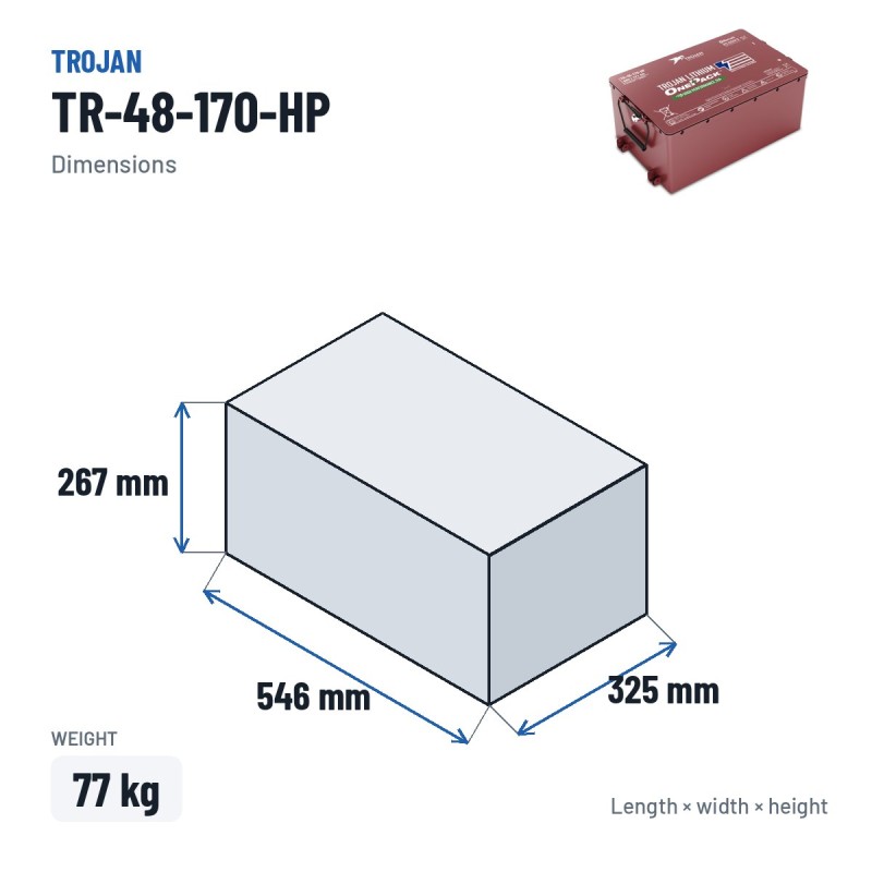 Lithium battery Trojan TR-48-170-HP 48V 171Ah LiFePO4 – dimensions 546 × 325 × 267 mm