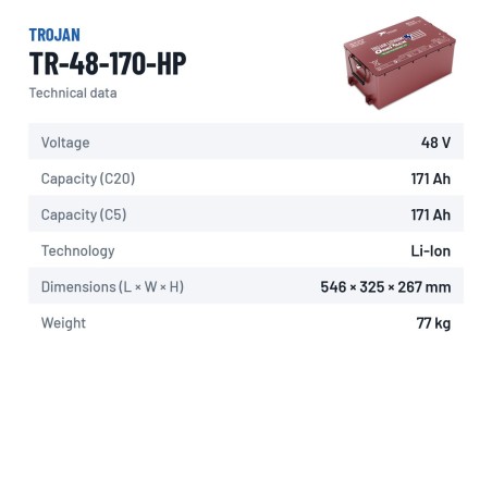 Bateria de lítio Trojan TR-48-170-HP 48V 171Ah LiFePO4 – ficha técnica