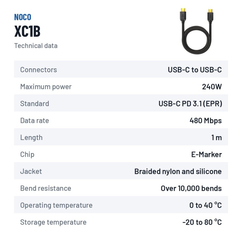 NOCO XGRID XC1B USB-C-Kabel 240 W 1 m | baterias.com