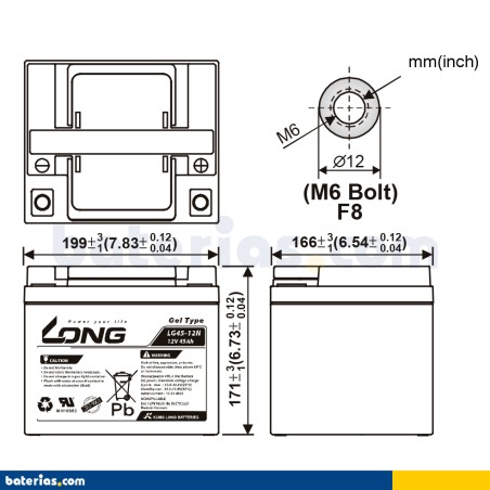 Batteria per carrozzina Long LG45-12N 12V 45Ah GEL – immagine 2